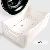 bac à linge magnétique de 40L, pliable et rangée contre la machine à laver, design blanc avec motifs en V. MADE IN EU, Wembi Innovation. 
