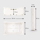 Panier à linge magnétique pliable, conçu pour se ranger contre la machine à laver; dimensions indiquées: 56×19×22 cm déployé, 56×19×5 cm replié. MADE IN EU.