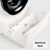Cesta de plástico magnética, plegable y desmontable, que se fija contra la lavadora con cierre fácil y elegante diseño blanco. FABRICADA EN LA UE. 