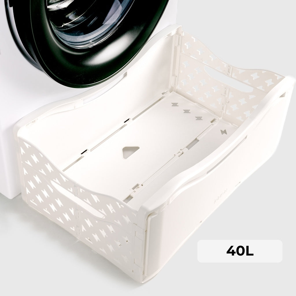 Cesta para ropa magnética de 40L, plegable y guardada contra la lavadora, diseño blanco con motivos en V. FABRICADA EN LA UE, innovación Wembi. 